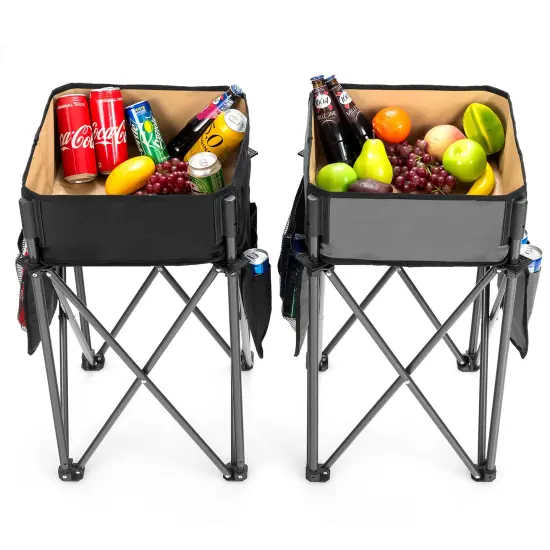 2 Pieces Folding Camping Tables with Large Capacity Storage Sink for Picnic Black {6}