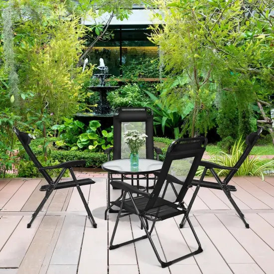 4 Pieces Patio Garden Adjustable Reclining Folding Chairs with Headrest Grey {7}