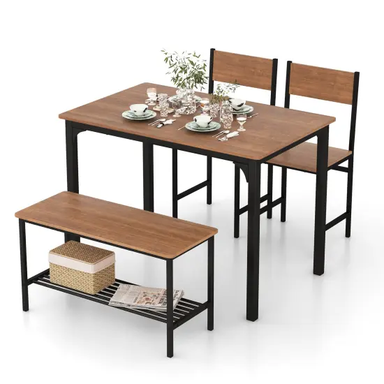 4 Pieces Rustic Dining Table Set with 2 Chairs and Bench Brown {4}
