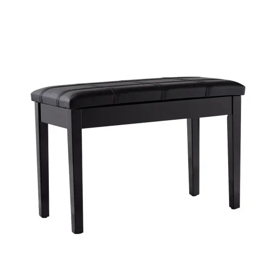 Solid Wood PU Leather Piano Double Duet Keyboard Bench Black {1}