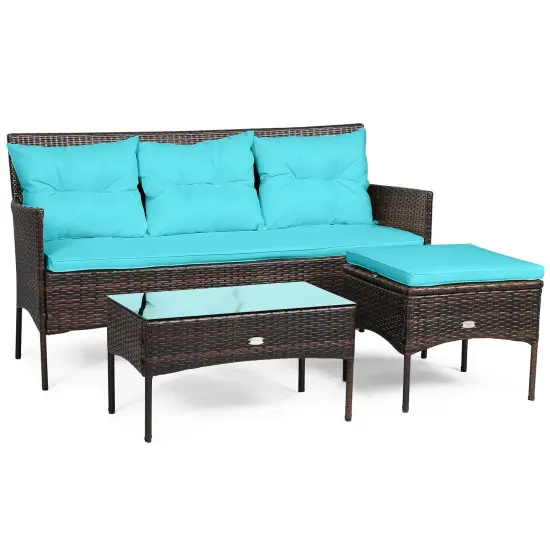 3 Pieces Patio Furniture Sectional Set with 5 Cozy Seat and Back Cushions Turquoise {3}