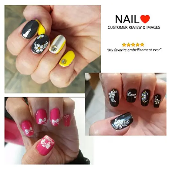 Wrapables 50 Sheets White Flowers & Bows with Gold Rhinestone Nail Stickers Nail Art 3D Nail Decals {2}