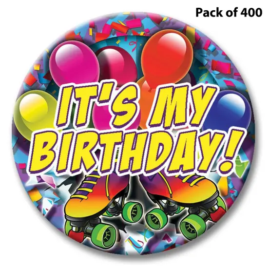 Party Time Skate Themed Button - It's My Birthday 2 1/4" button with safety pin | Raheev&reg; {1}