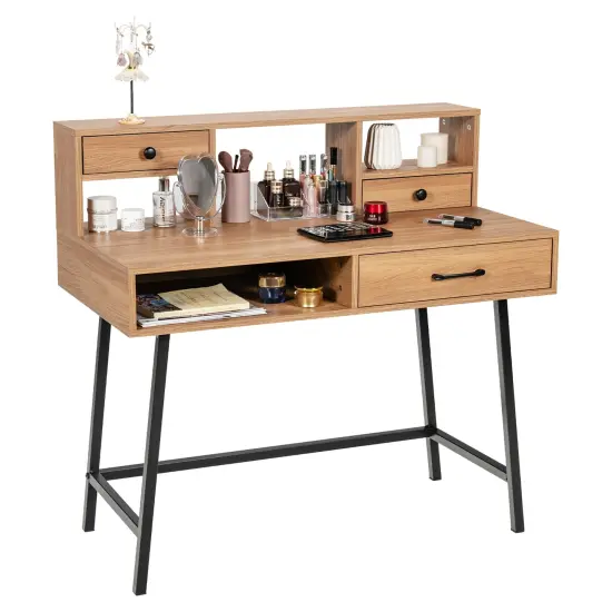 Costway Makeup Vanity Table Computer Writing Desk Storage with Drawer Shelf Industrial {1}