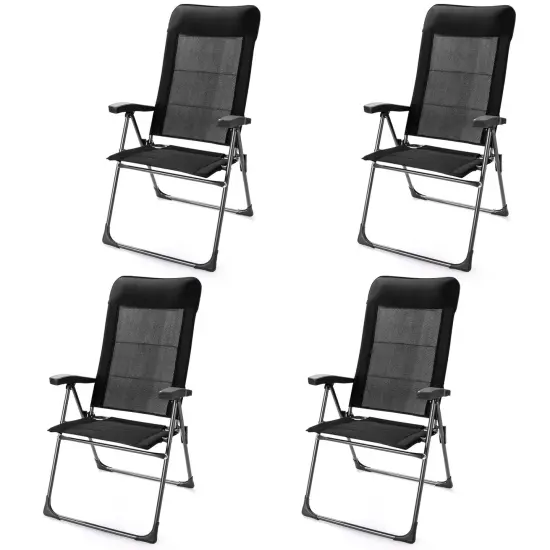 2 Pcs Portable Patio Folding Dining Chairs with Headrest Adjust for Camping -Black {5}
