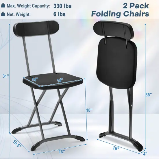 2 Pieces Outdoor Folding Chair Set with Sturdy Frame and Ergonomic Backrest Black {4}