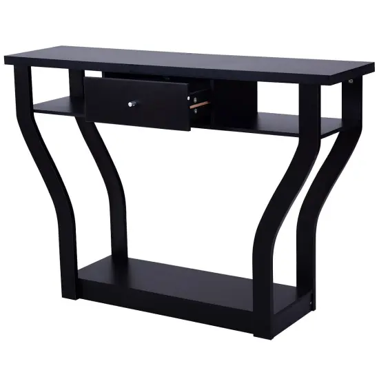 MDF Console Table with Drawer 3-Tier Shelves Stylish Design Black {4}