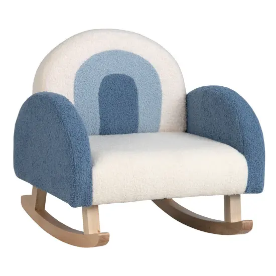 Kids Rocking Chair Children Velvet Upholstered Sofa with Solid Wood Legs Blue {1}
