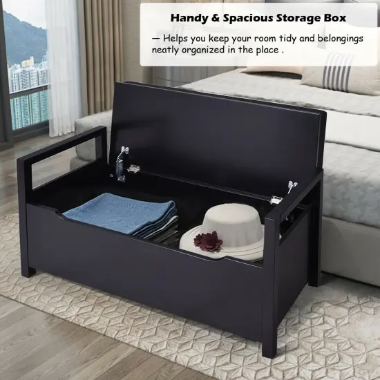 Shoe Bench Hallway Entryway Storage Rack with Cushion Seat Black {3}