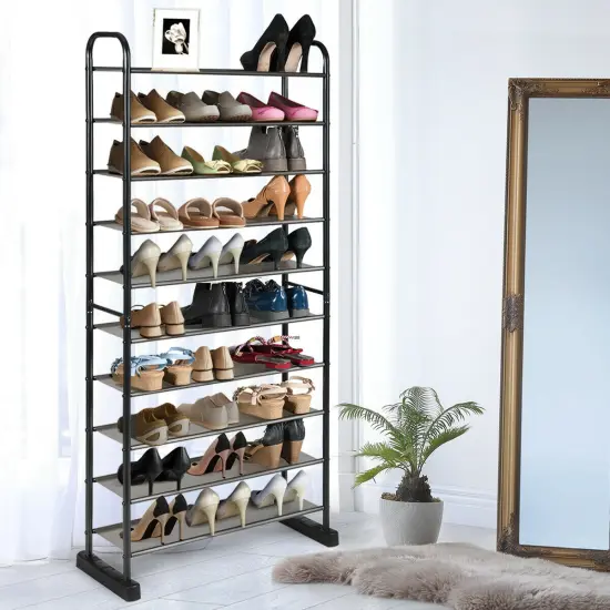10-Tier Metal Frame Shoe Rack Space-saving Shoe Organizer {2}