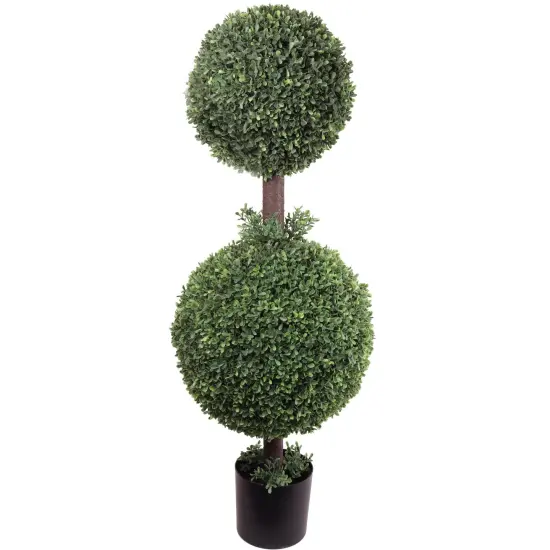 42" Double Boxwood Ball Topiary Tree in Black Pot, Floral Home by Artificial Flowers {1}