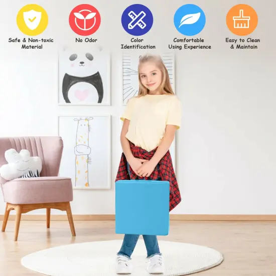 6 Pieces 15 Inches Square Toddler Floor Cushions Flexible Soft Foam Seating with Handles Blue {5}