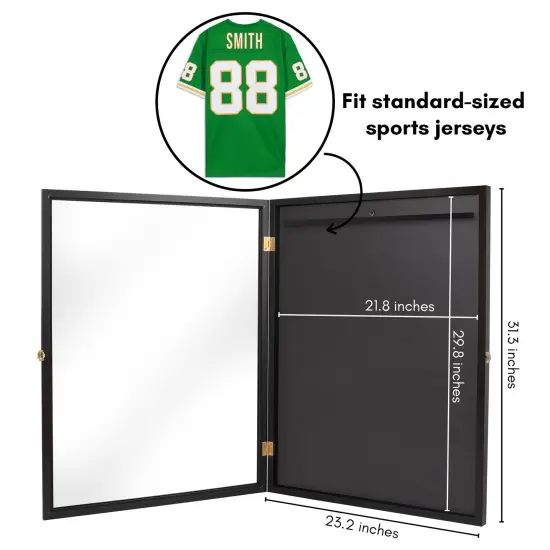 Americanflat 23x31 Lockable Jersey Display Case - Jersey Shadow Box Frame - Includes Built-in Hook for Jersey - Anti-Theft Lock - Polished Plexiglass Cover - Hanging Hardware - Black {3}
