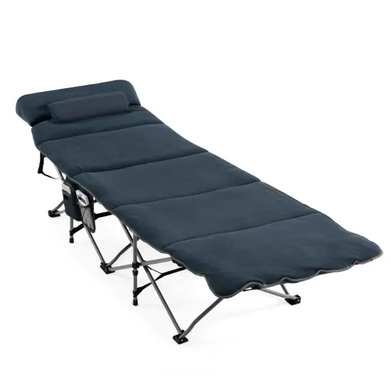 Folding Retractable Travel Camping Cot with Mattress and Carry Bag Grey {7}