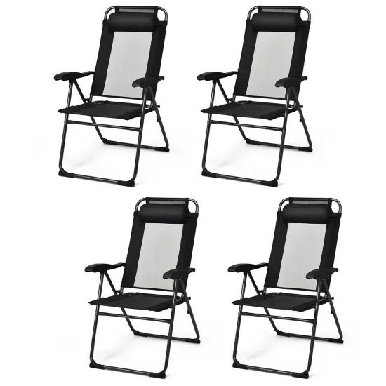 4 Pieces Patio Garden Adjustable Reclining Folding Chairs with Headrest Black {3}