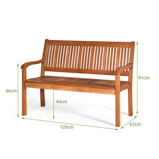 2- Person Solid Wood Garden Bench with Curved Backrest and Wide Armrest {5}