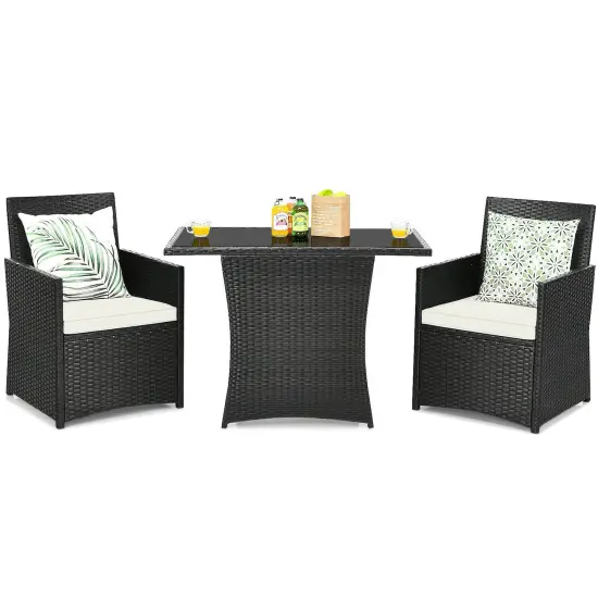 3 Pieces Patio Rattan Furniture Set with Cushion and Sofa Armrest White {3}