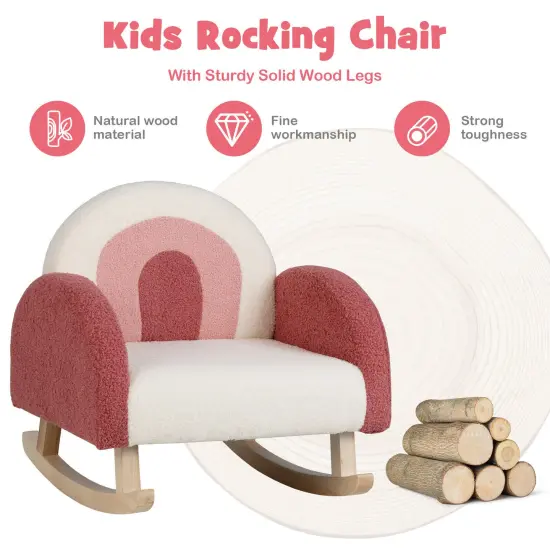 Kids Rocking Chair Children Velvet Upholstered Sofa with Solid Wood Legs Red {3}