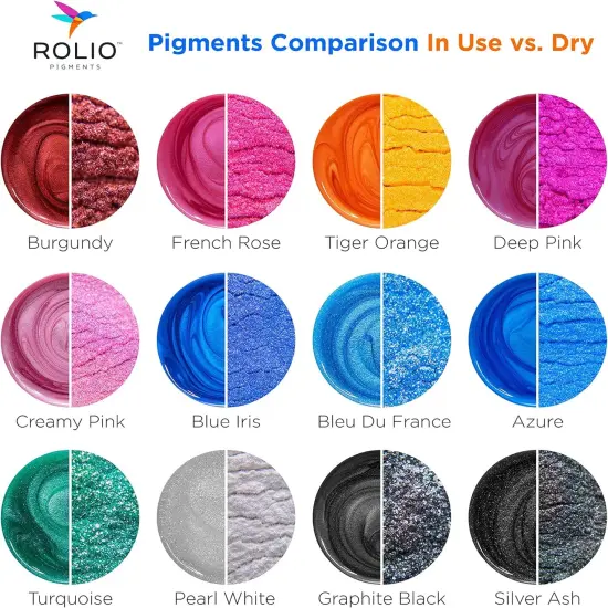 Rolio Mica Powder - 24 Color Original Set, 10g, Pearlescent Color Pigment - Art Set for Resin Epoxy - for Soap Making, Nail Polish, Lip Gloss, Eye Shadow, Slime & Candle Jars {2}