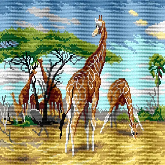Gobelin canvas for halfstitch without yarn after Friedrich Wilhelm Kuhnert - Giraffes (fragment) 3308J {1}