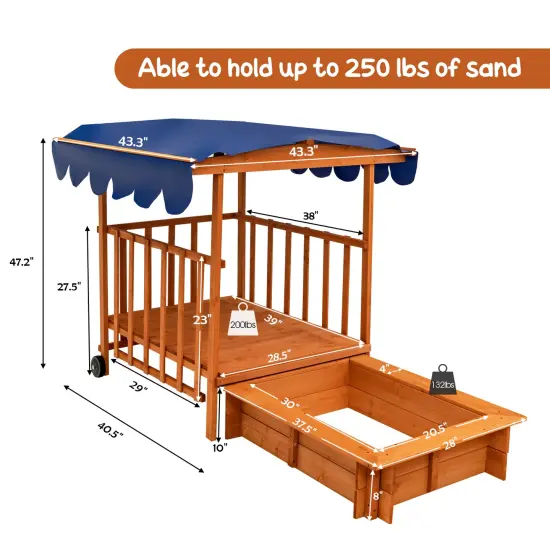 Kids Outdoor Wooden Retractable Sandbox with Cover and Built-in Wheels {5}