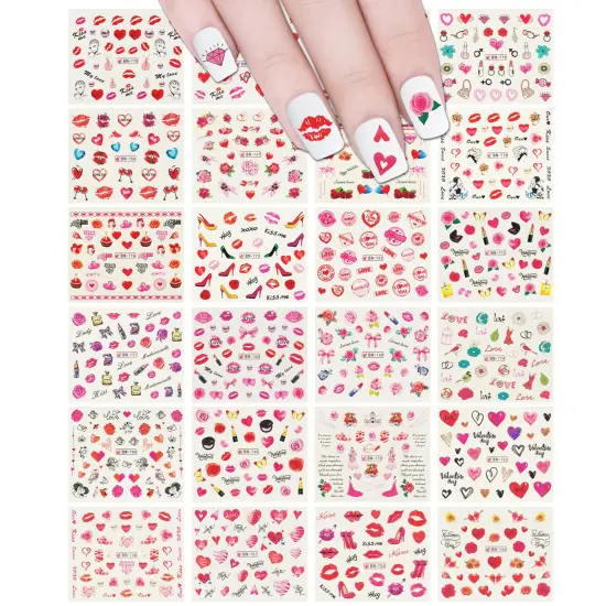 Wrapables Valentine's Day Water Transfer Nail Decals, 24 Sheets (Hearts & Blossoms) {1}