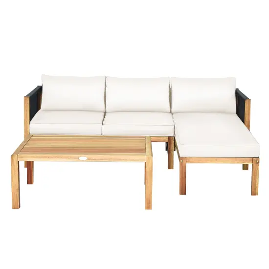 3 Piece Patio Acacia Sofa Set With Nylon Armrest White {3}