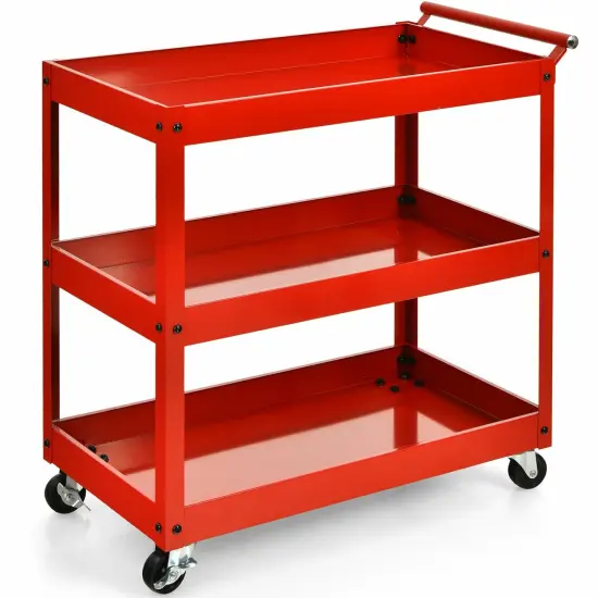 3-Tier Utility Cart Metal Mental Storage Service Trolley Red {3}
