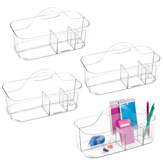 mDesign Plastic Office Storage Organizer Caddy Tote with Handle, 4 Pack - Clear {1}