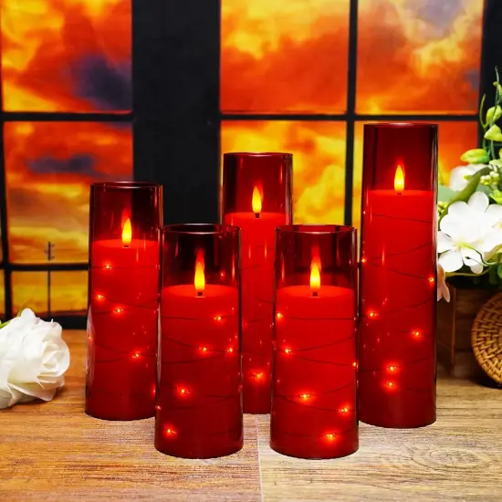 Flameless LED Candles with Timer Red {3}