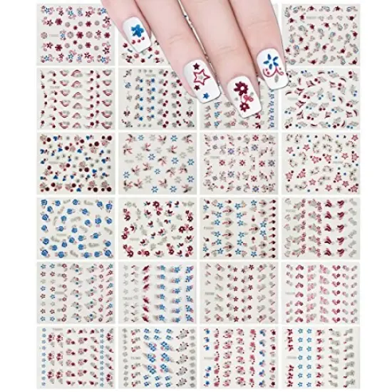 Wrapables Glitter Stars & Flowers Nail Stickers Sparkly Nail Art (24 sheets) {1}
