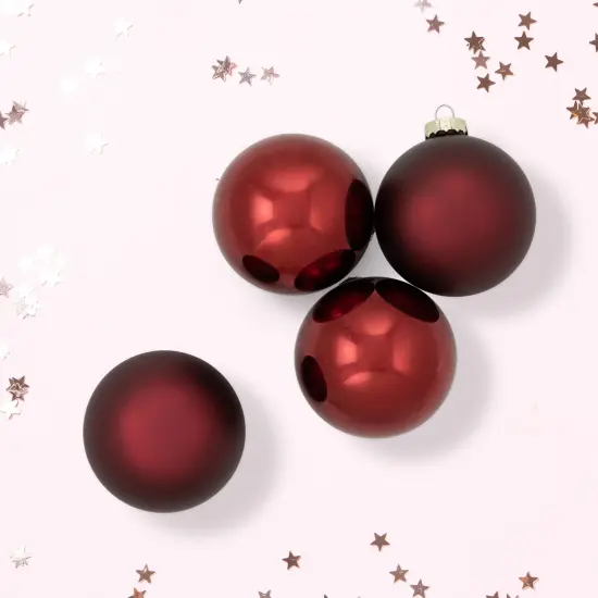 Northlight 2-Finish Glass Christmas Ball Ornaments - 4" (100mm) - Burgundy - 4ct Red {3}