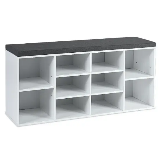 10-Cube Organizer Entryway Padded Shoe Storage Bench White {1}