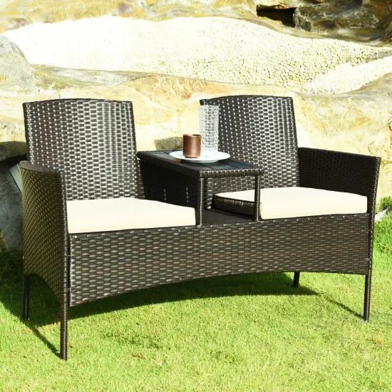 Modern Patio Conversation Set with Built-in Coffee Table and Cushions Turquoise {7}