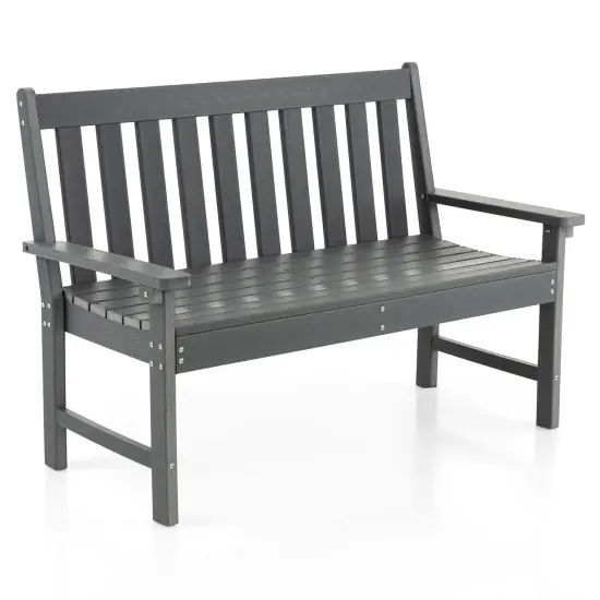 52 Inch All-Weather HDPE Outdoor Bench with Backrest and Armrests-Grey {1}