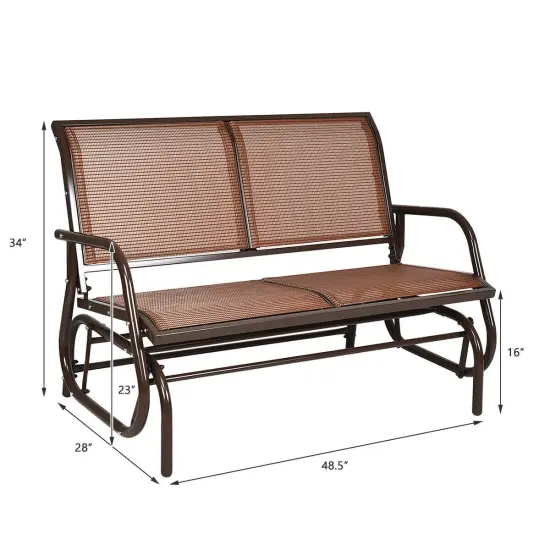 Swing Glider Chair 48 Inch Loveseat Rocker Lounge Backyard Brown {4}