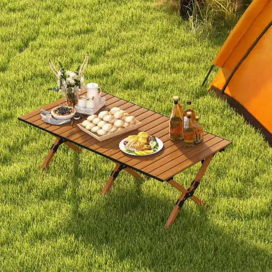 Folding Lightweight Aluminum Camping Table with Wood Grain {2}