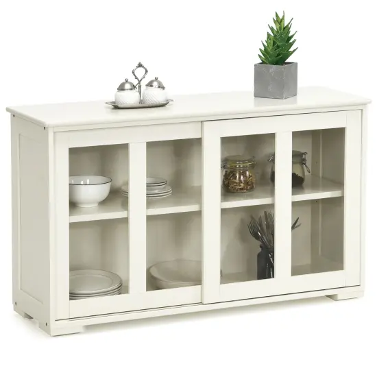 Sideboard Buffet Cupboard Storage Cabinet with Sliding Door Cream And White {4}