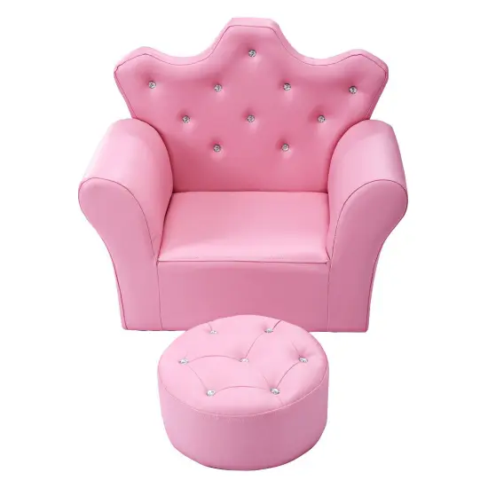 Kids Sofa Armrest Couch with Ottoman Pink {6}