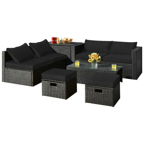 8 Pieces Patio Rattan Storage Table Furniture Set Black {4}