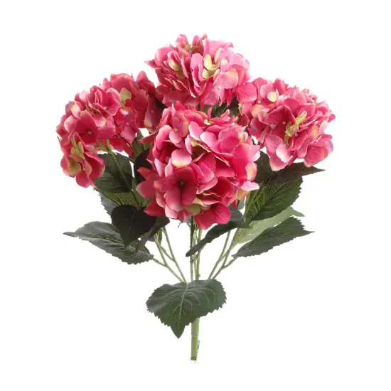 UV Fuchsia Hydrangea Bush with 7 Silk Flowers & Leaves by Floral Home&reg; {1}
