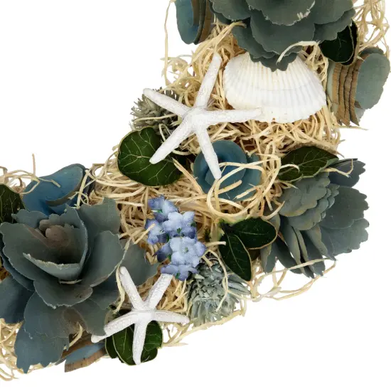 Northlight Floral Starfish and Seashells Artificial Wreath - 12" Blue {5}
