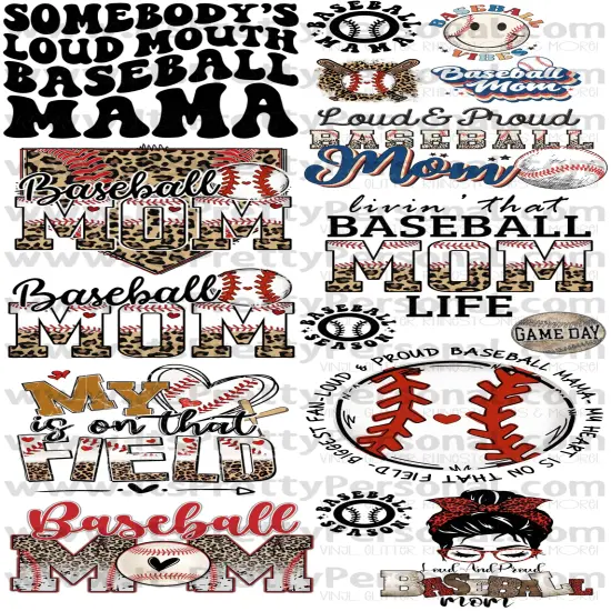DESIGN #5- Baseball Mom DTF Gang Sheet 22"x48" (Fabric Transfers) {1}