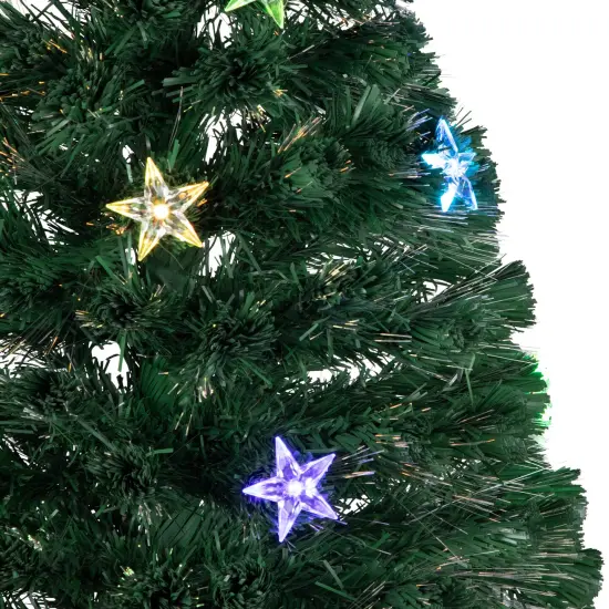 Northlight Pre-Lit Color Changing Fiber Optic Artificial Christmas Tree with LED Stars - 3' - Multicolor Lights Green {4}