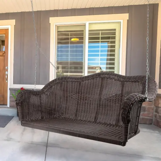 Northlight Hand Woven Resin Wicker Porch Swing with Chain - Dark Brown {6}