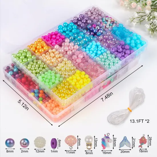 1800 Pieces 8mm and 6mm，32 Colors Multicolor Pearl Beads Loose Pearls for Crafts with Holes for Jewelry Making, Small Pearl Filler Beads for Crafting Bracelet Necklace Earrings {1}