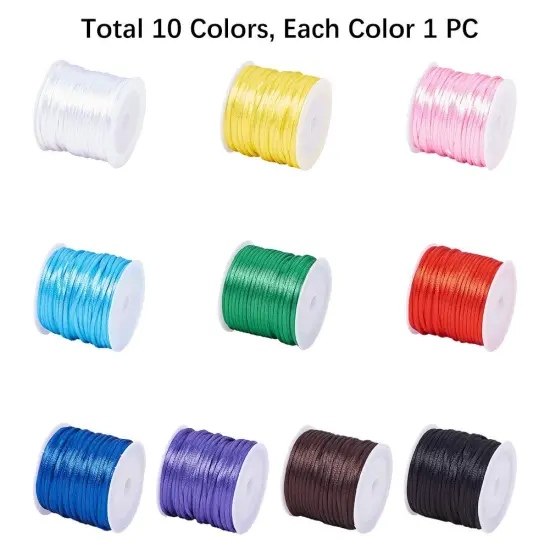 100 Yards 2mm Satin Rattail Cord Nylon String Trim Silk Cord Beading String for Friendship Bracelet Necklace Chinese Knot Macram&eacute; Trim Dream Catchers Braid Hair 10 Color {3}