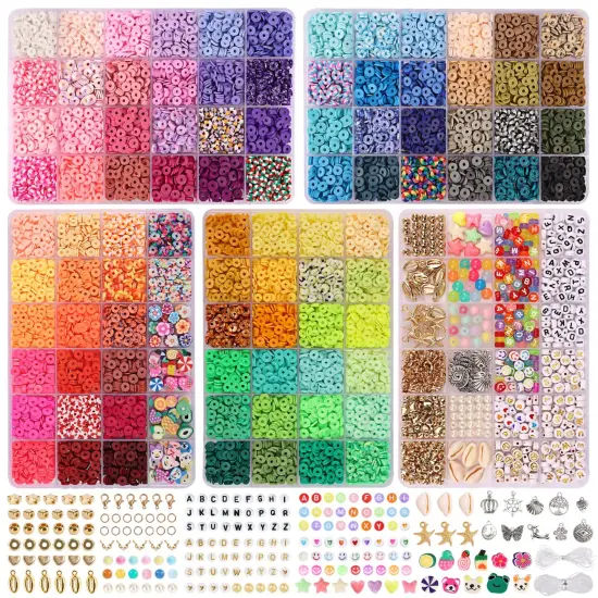 9870 Pieces, Clay Beads for Bracelet Making Kit, 92 Colors Flat Heishi Beads for DIY Crafts Necklace Jewelry Making Gifts {2}