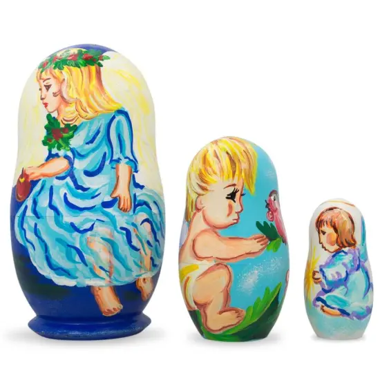 Set of 3 Baby Angels Wooden Nesting Dolls 4.25 Inches {1}
