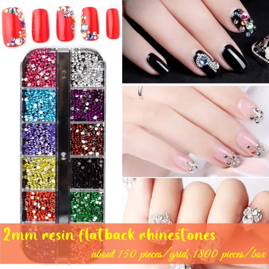 5000 Pieces (5 Boxes) Shiny Colorful Nail Art Rhinestones Nail Stone Gems Design Kit and 4 sheets flower nail art stickers with a Curved Tweezers and a Nail Brush (multicolor) {6}